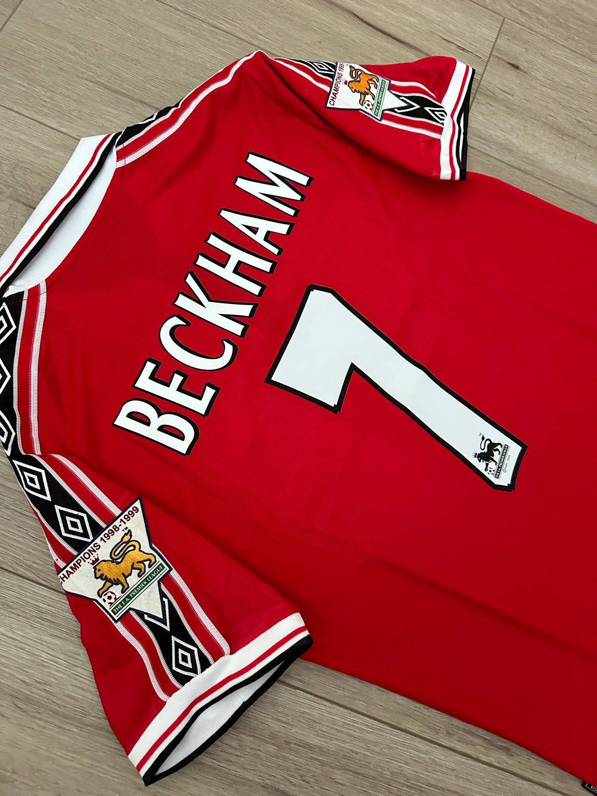 Manchester United David Beckham #7 1998/99 Home Red Retro Soccer Jersey Men Size