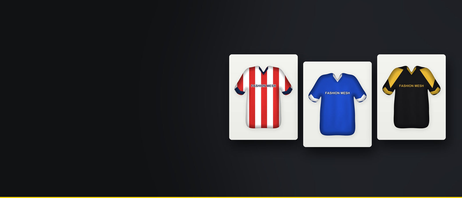 Fashion Mesh custom football shirts: red and white stripe, royal blue, black and gold