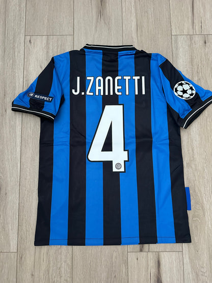 Inter Milan Javier Zanetti #4 2009/10 Final Home Blue Black Retro Soccer Jersey Men Size
