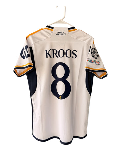 Real Madrid Toni Kroos #8 2024 Final Home White Soccer Jersey Men Size