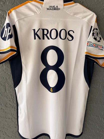 Real Madrid Toni Kroos #8 2024 Final Home White Soccer Jersey Men Size