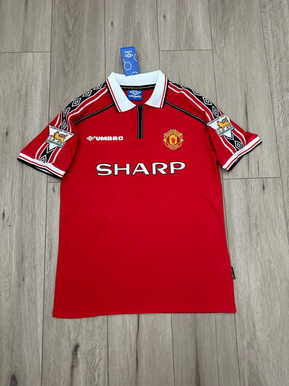 Manchester United David Beckham #7 1998/99 Home Red Retro Soccer Jersey Men Size