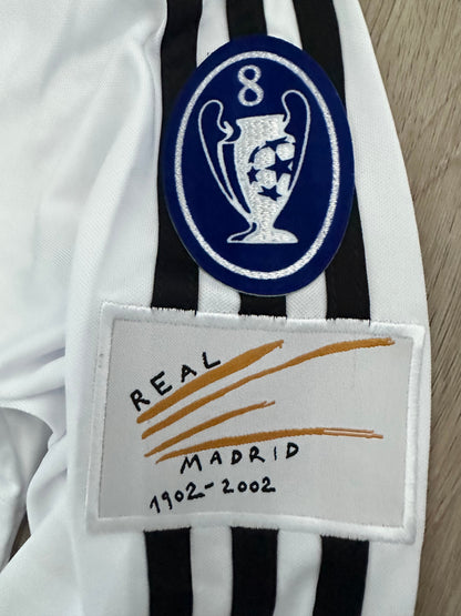 Real Madrid Zidane #5 2002 Final Home White Long Sleeve Retro Soccer Jersey Men Size