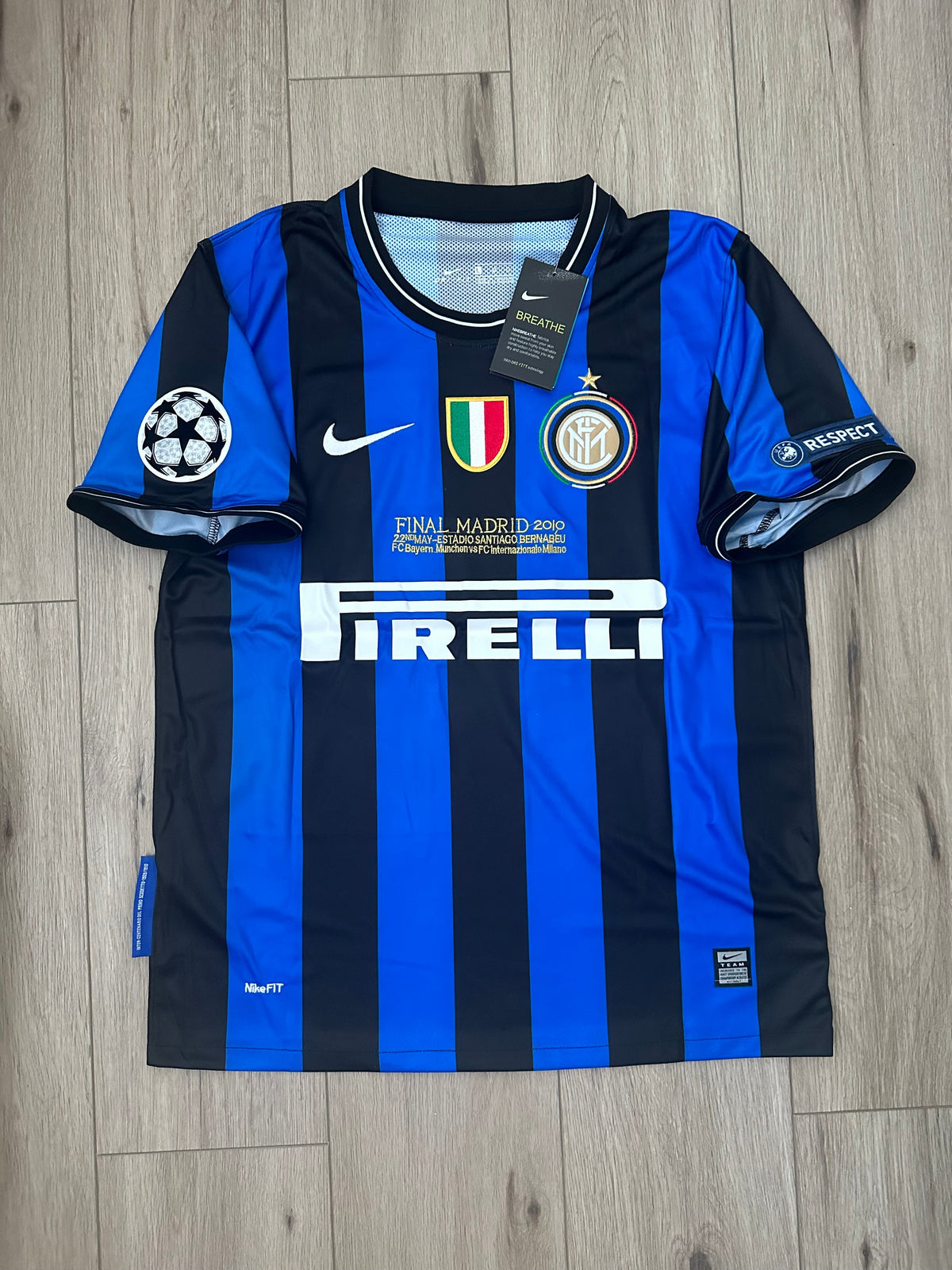 Inter Milan Javier Zanetti #4 2009/10 Final Home Blue Black Retro Soccer Jersey Men Size