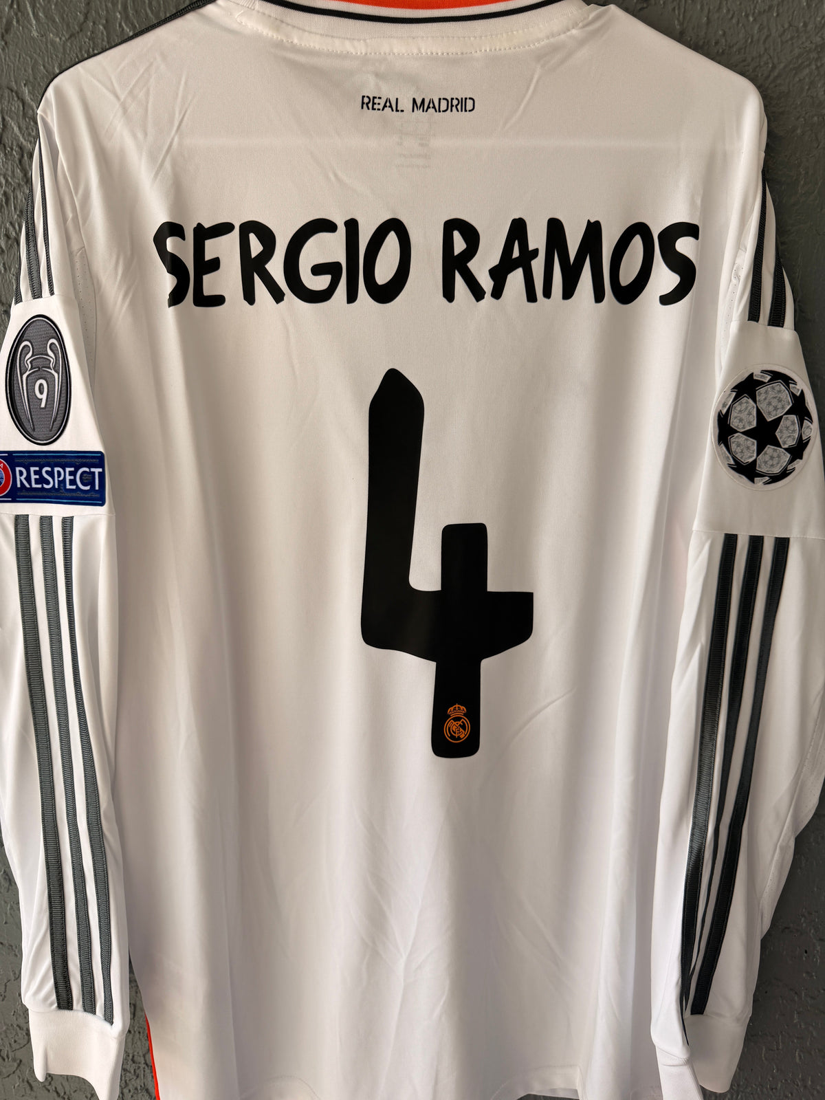 Real Madrid Sergio Ramos #4 Retro Soccer Jersey 2014 Final White Long Sleeves