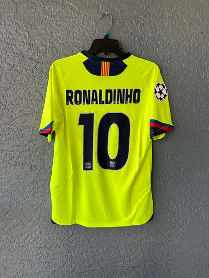 Barcelona Ronaldinho #10 2005/06 Away Yellow Retro Soccer Jersey Men Size