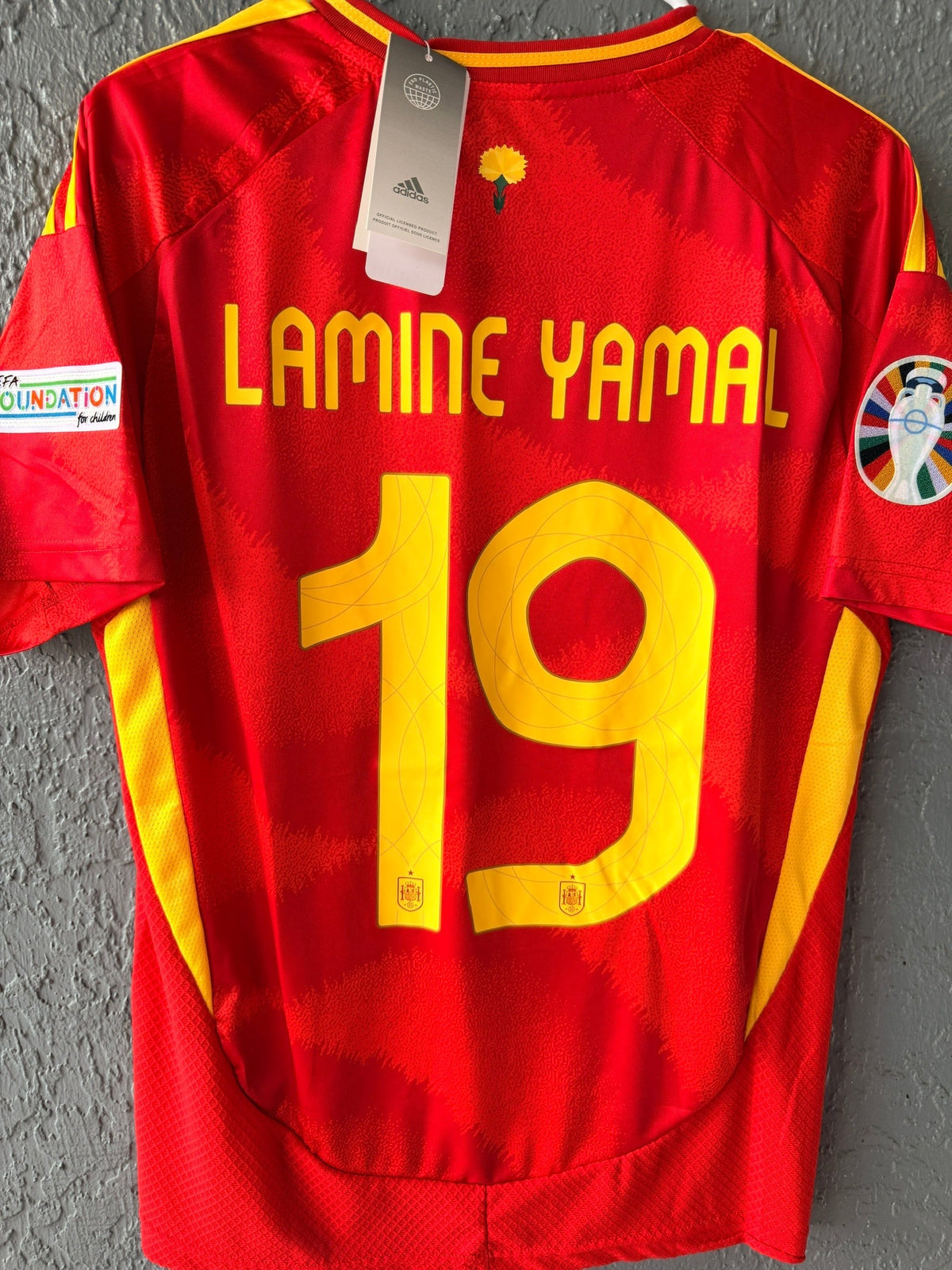 Spain Lamine Yamal #19 2024 Home Red Soccer Jersey Men Size