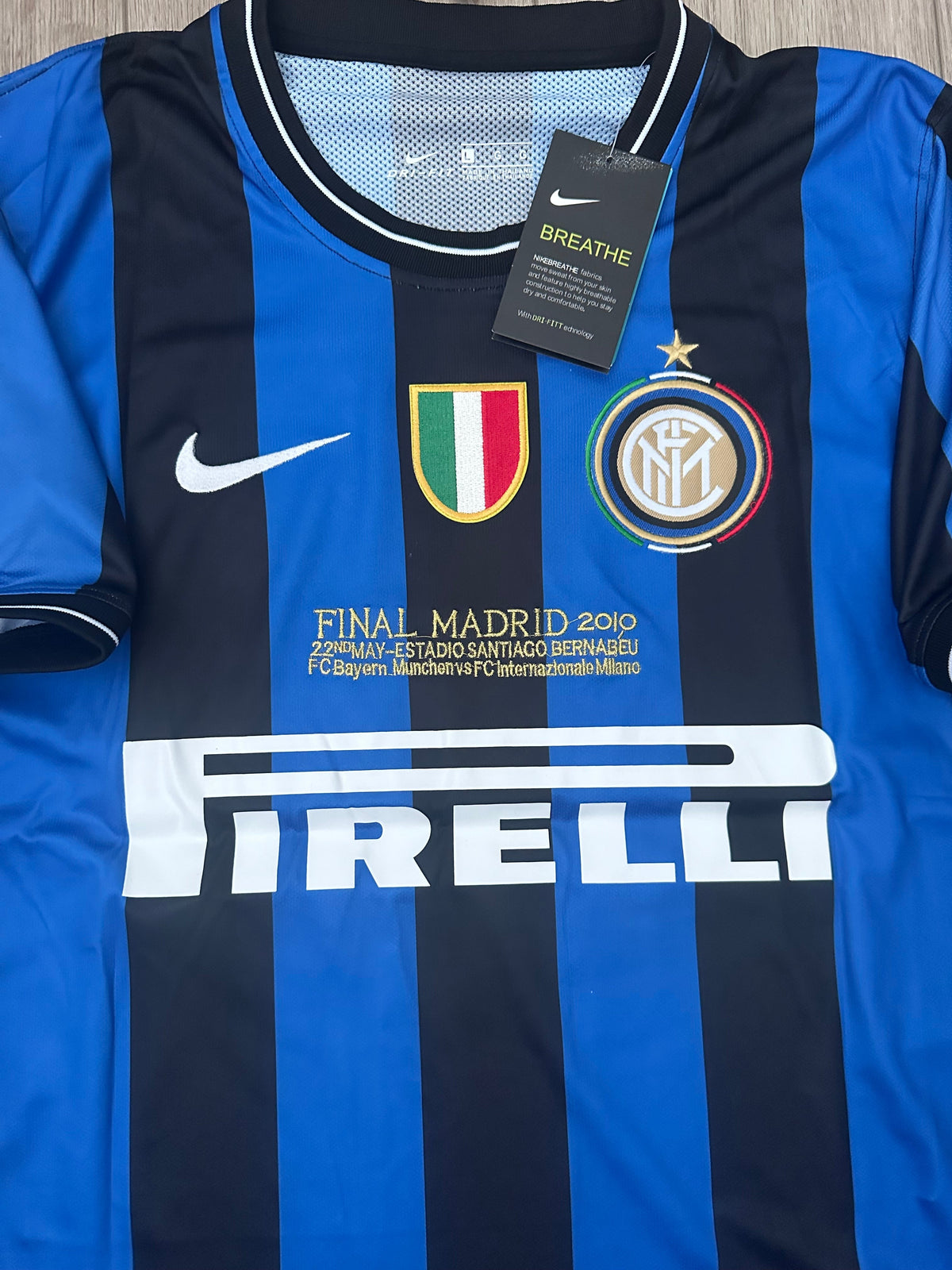 Inter Milan Javier Zanetti #4 2009/10 Final Home Blue Black Retro Soccer Jersey Men Size