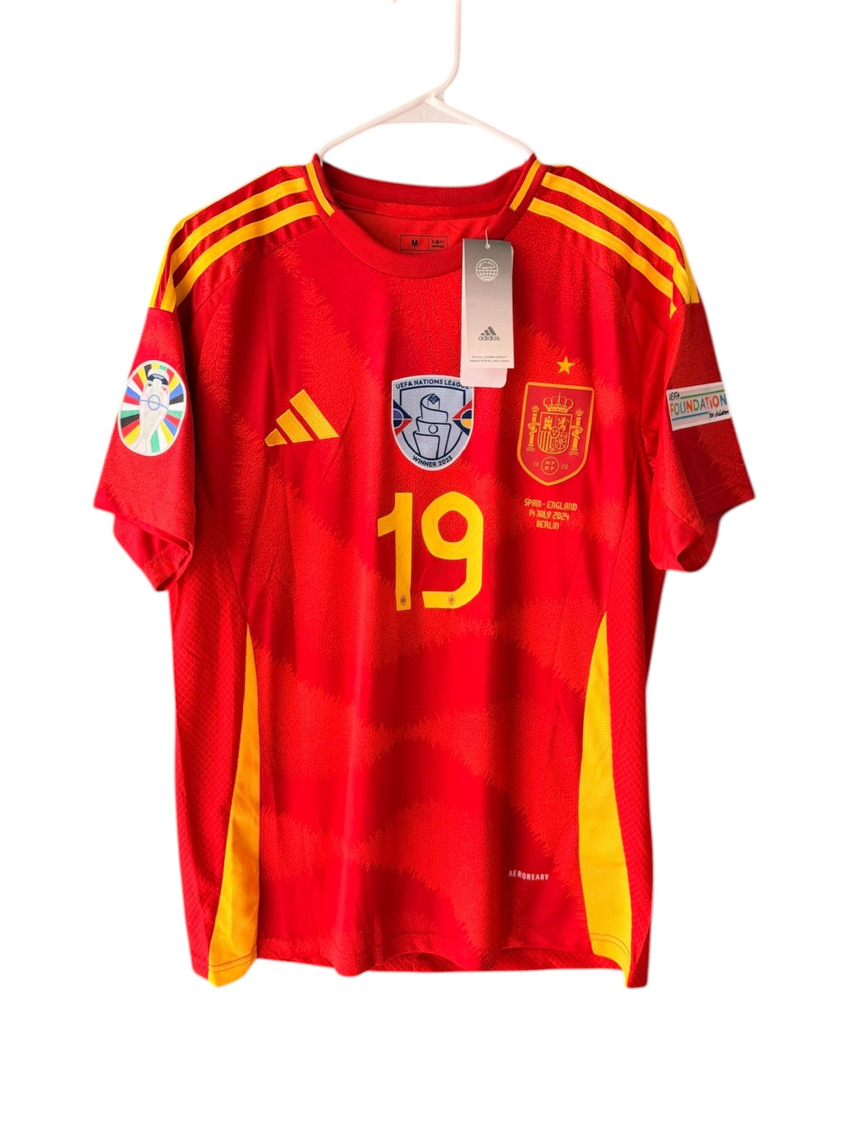 Spain Lamine Yamal #19 2024 Home Red Soccer Jersey Men Size