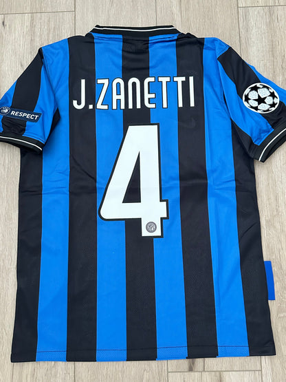 Inter Milan Javier Zanetti #4 2009/10 Final Home Blue Black Retro Soccer Jersey Men Size
