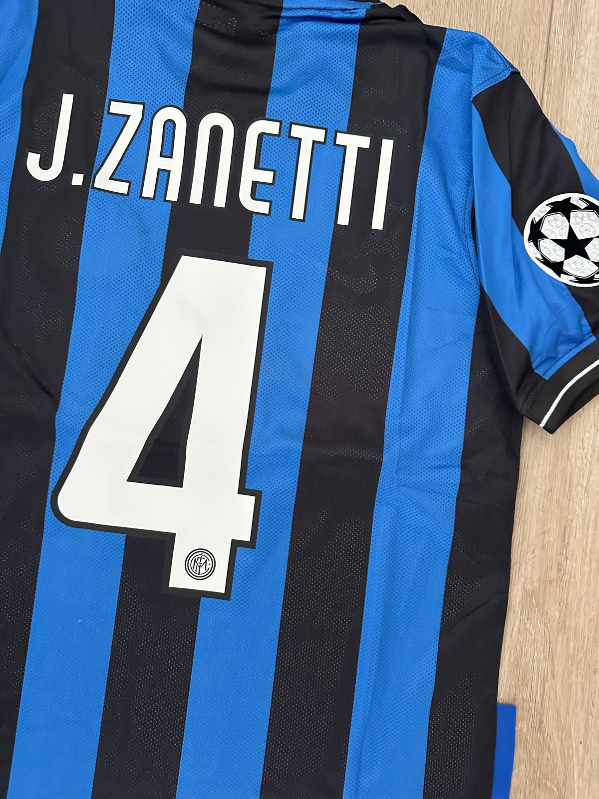 Inter Milan Javier Zanetti #4 2009/10 Final Home Blue Black Retro Soccer Jersey Men Size