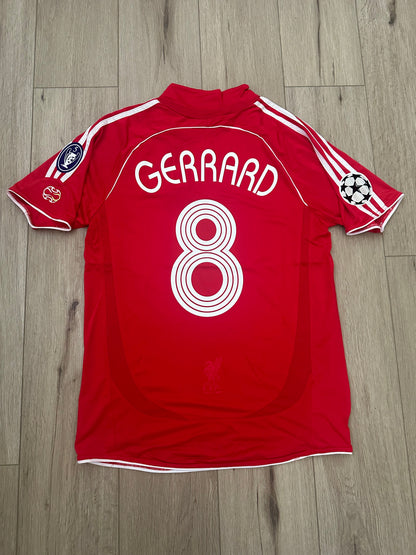Liverpool Steven Gerrard #8 2007 Final Home Red Retro Soccer Jersey Men Size