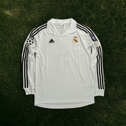 Real Madrid Zidane #5 2002 Final Home White Long Sleeve Retro Soccer Jersey Men Size