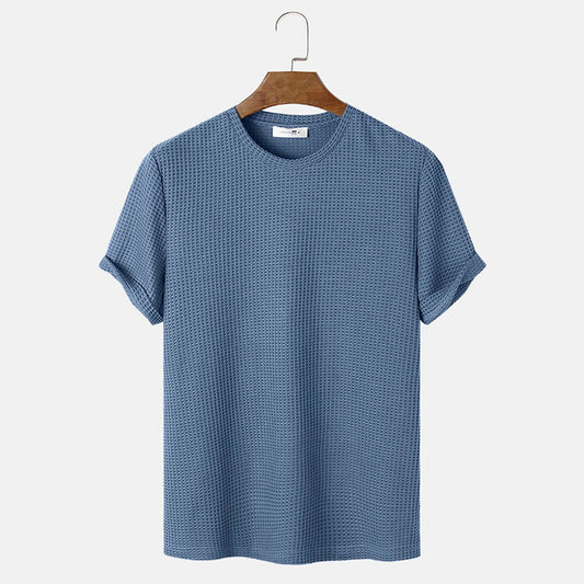 Men Summer Solid Color Round Neck Basic T-Shirt