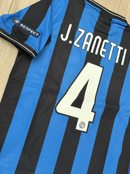 Inter Milan Javier Zanetti #4 2009/10 Final Home Blue Black Retro Soccer Jersey Men Size