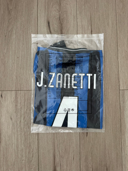 Inter Milan Javier Zanetti #4 2009/10 Final Home Blue Black Retro Soccer Jersey Men Size