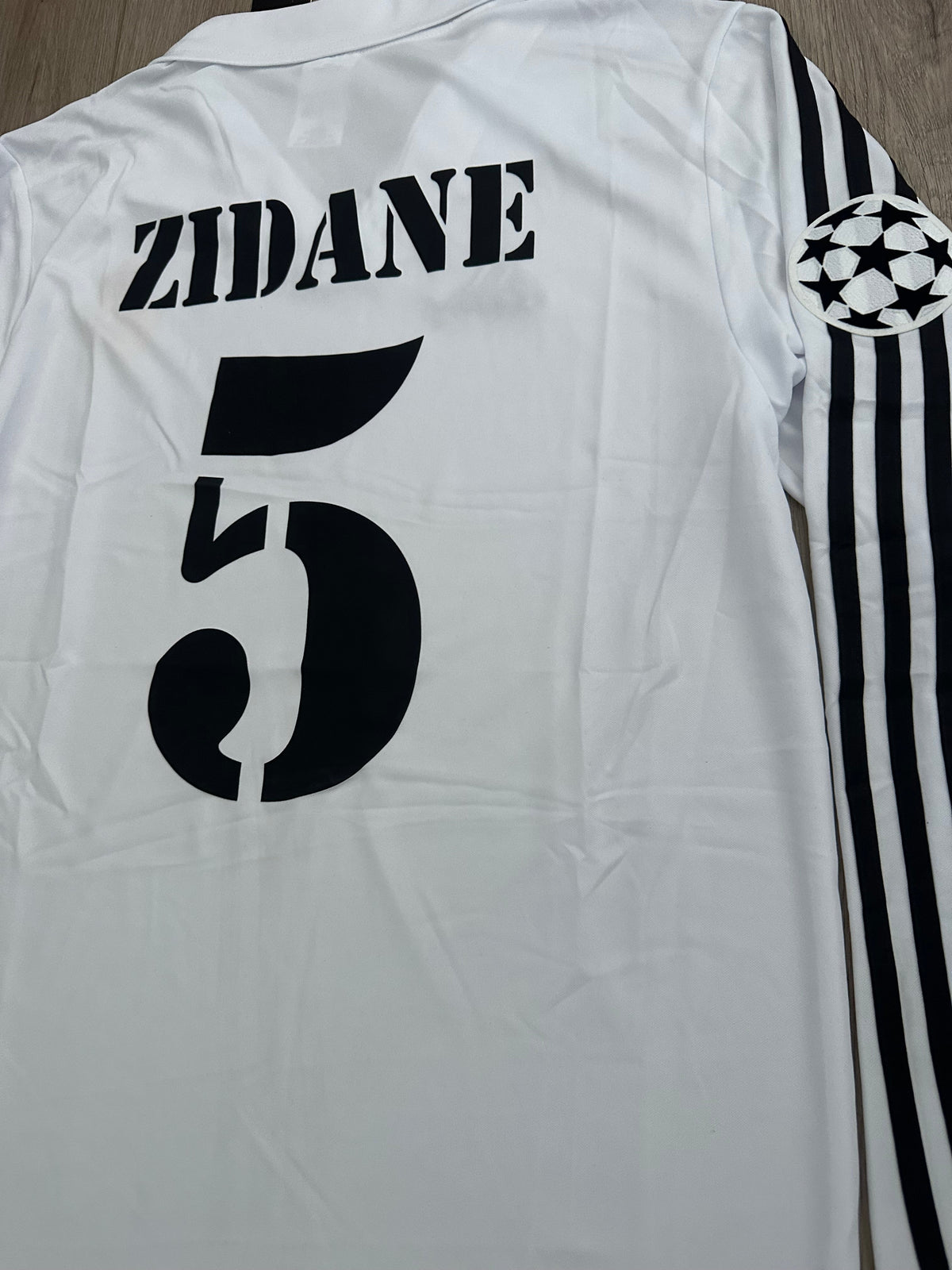 Real Madrid Zidane #5 2002 Final Home White Long Sleeve Retro Soccer Jersey Men Size