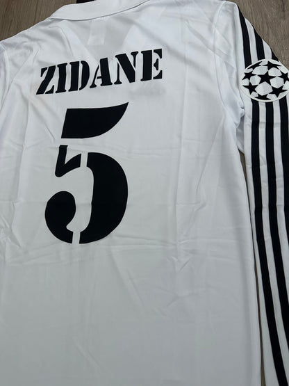 Real Madrid Zidane #5 2002 Final Home White Long Sleeve Retro Soccer Jersey Men Size