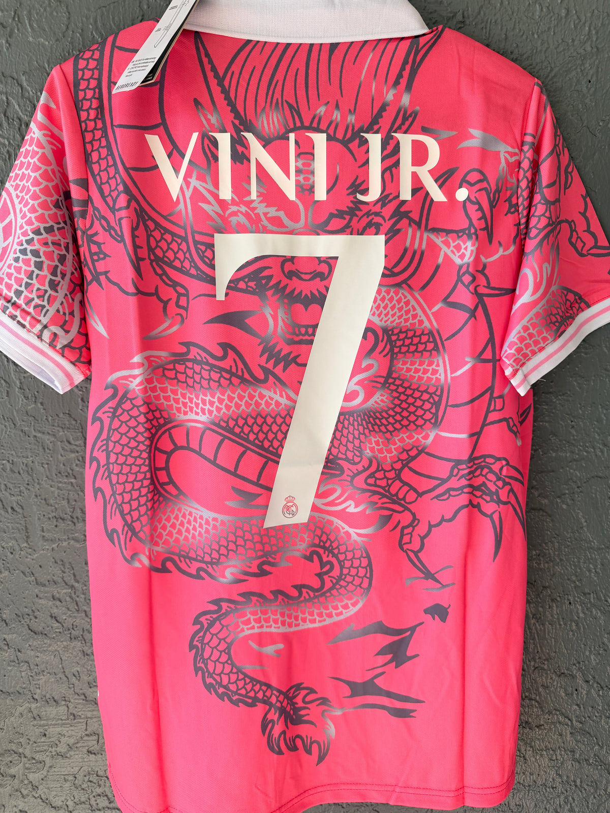 Real Madrid Vinicius Jr #7 2023/24 Dragon Pink Soccer Jersey Men Size
