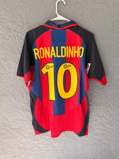 Barcelona Ronaldinho #10 2004/05 Home Retro Soccer Jersey Men Size