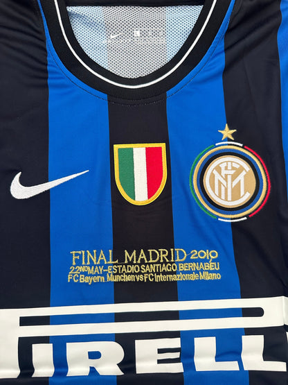 Inter Milan Javier Zanetti #4 2009/10 Final Home Blue Black Retro Soccer Jersey Men Size