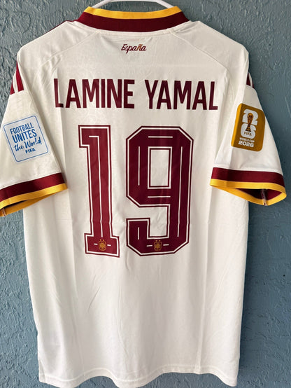 Spain Lamine Yamal #19 2026 Away Cream Soccer Jersey Men Size