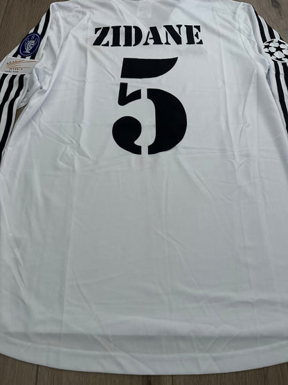 Real Madrid Zidane #5 2002 Final Home White Long Sleeve Retro Soccer Jersey Men Size