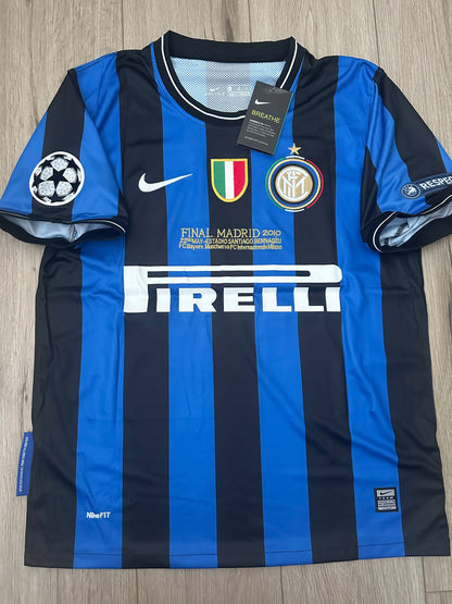 Inter Milan Javier Zanetti #4 2009/10 Final Home Blue Black Retro Soccer Jersey Men Size