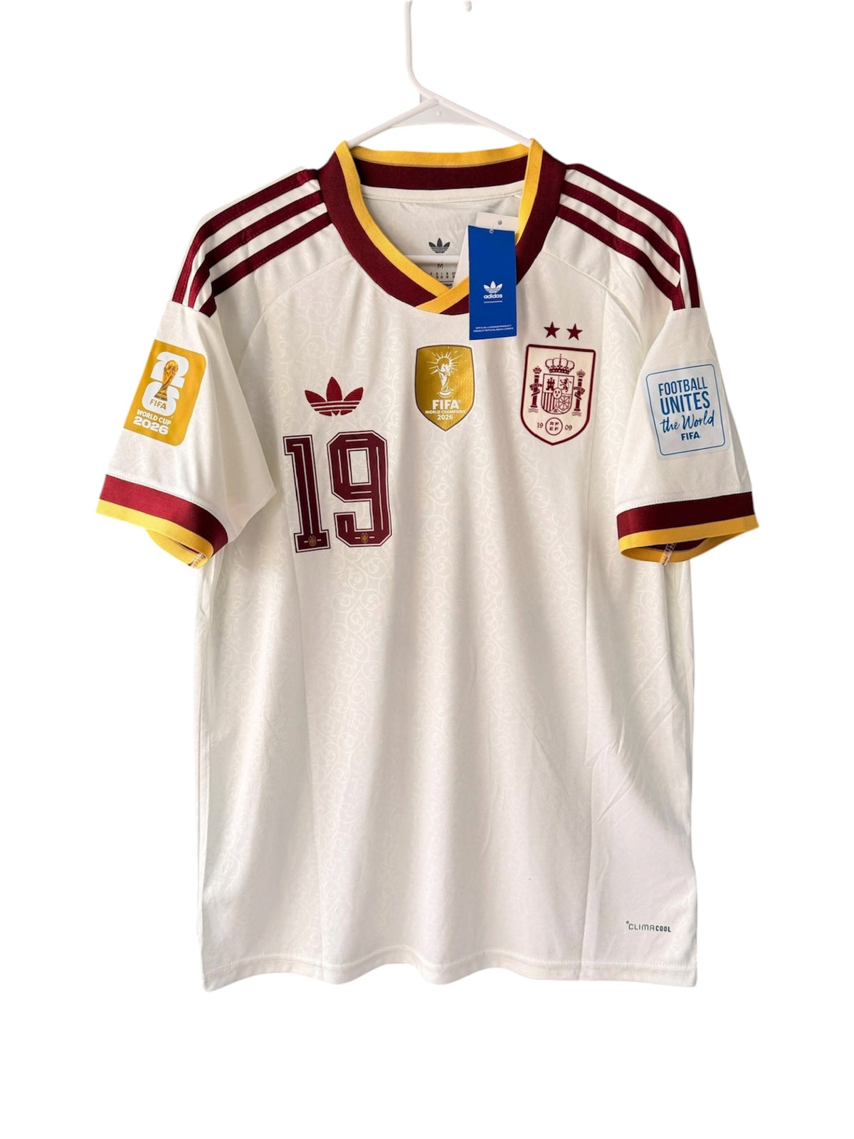 Spain Lamine Yamal #19 2026 Away Cream Soccer Jersey Men Size