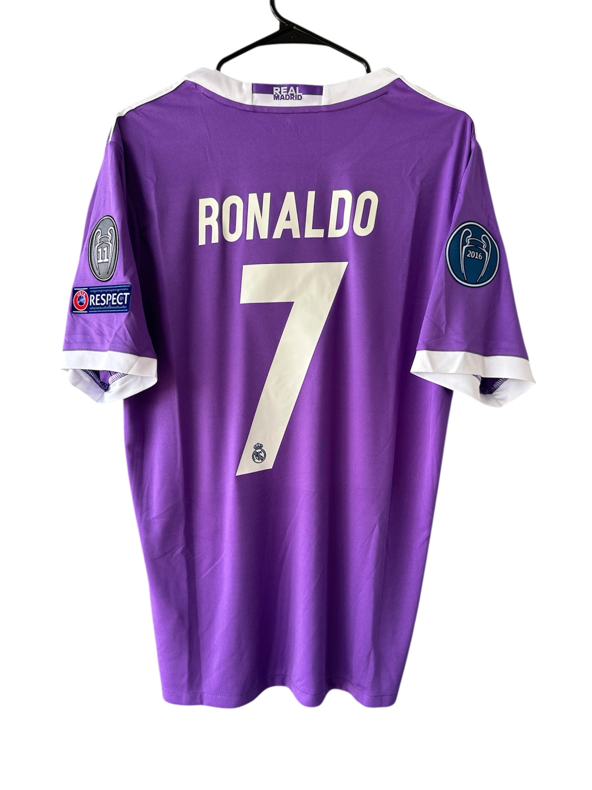 Real Madrid Cristiano Ronaldo #7 2017 Final Away Purple Retro Soccer Jersey Men Size