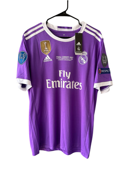 Real Madrid Cristiano Ronaldo #7 2017 Final Away Purple Retro Soccer Jersey Men Size