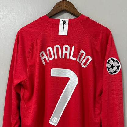 Manchester United 2007/08 Home (UCL Final) Long-Sleeve Retro Soccer Jersey