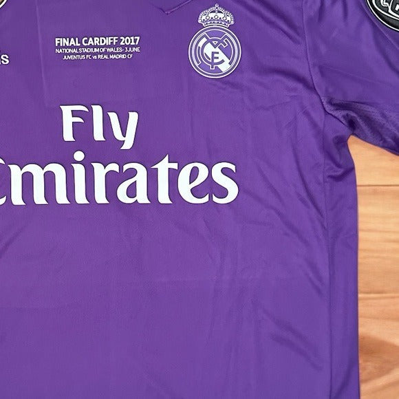 Real Madrid Cristiano Ronaldo #7 2017 Final Away Purple Retro Soccer Jersey Men Size