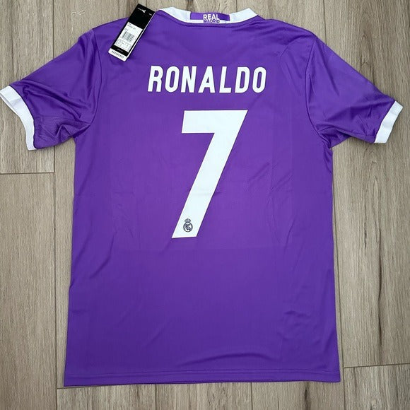 Real Madrid Cristiano Ronaldo #7 2017 Final Away Purple Retro Soccer Jersey Men Size