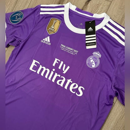 Real Madrid Cristiano Ronaldo #7 2017 Final Away Purple Retro Soccer Jersey Men Size